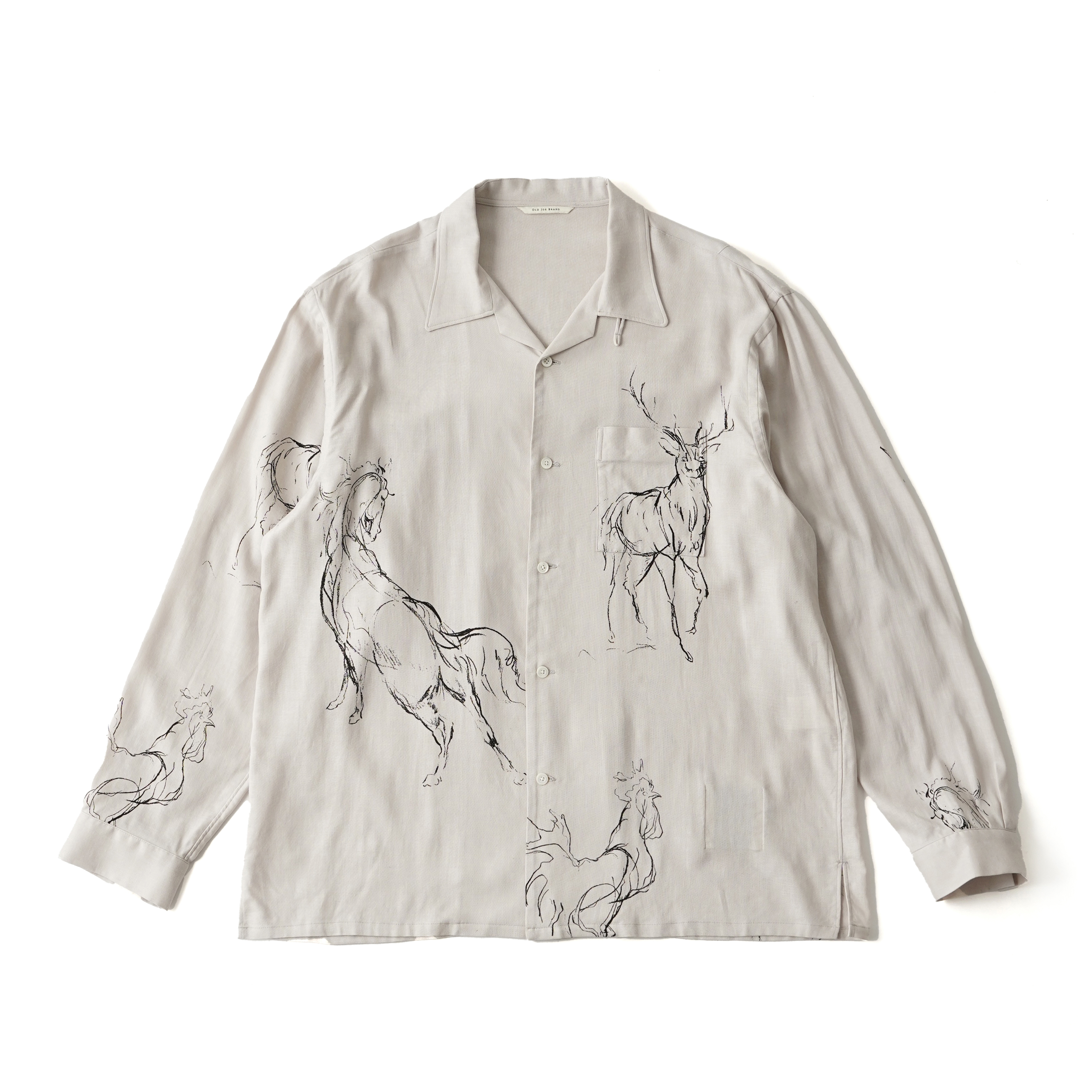 ORIGINAL PRINTED OPEN COLLAR SHIRTS (ANIMAL DRAWING) Long-sleeve