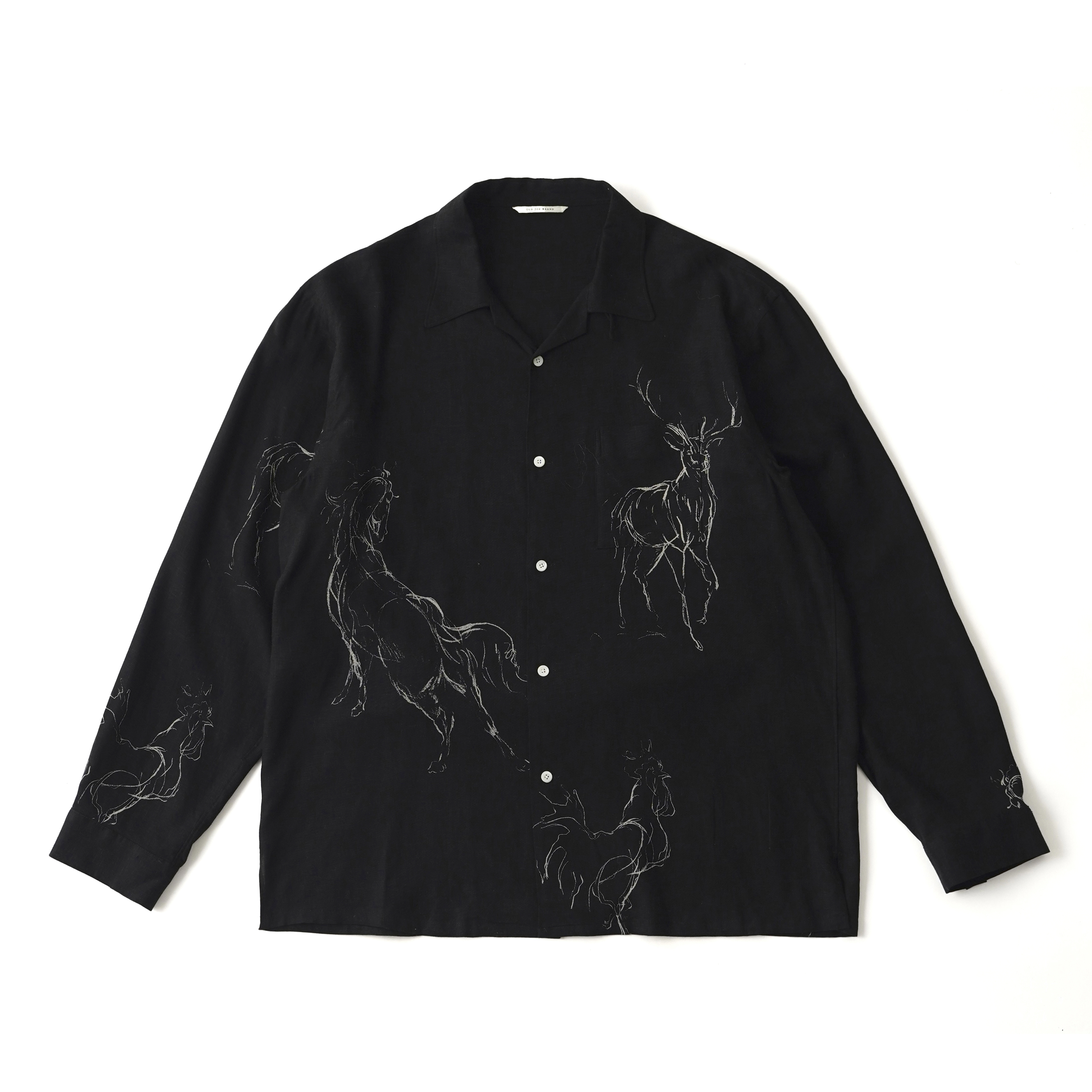 ORIGINAL PRINTED OPEN COLLAR SHIRTS (ANIMAL DRAWING) Long-sleeve