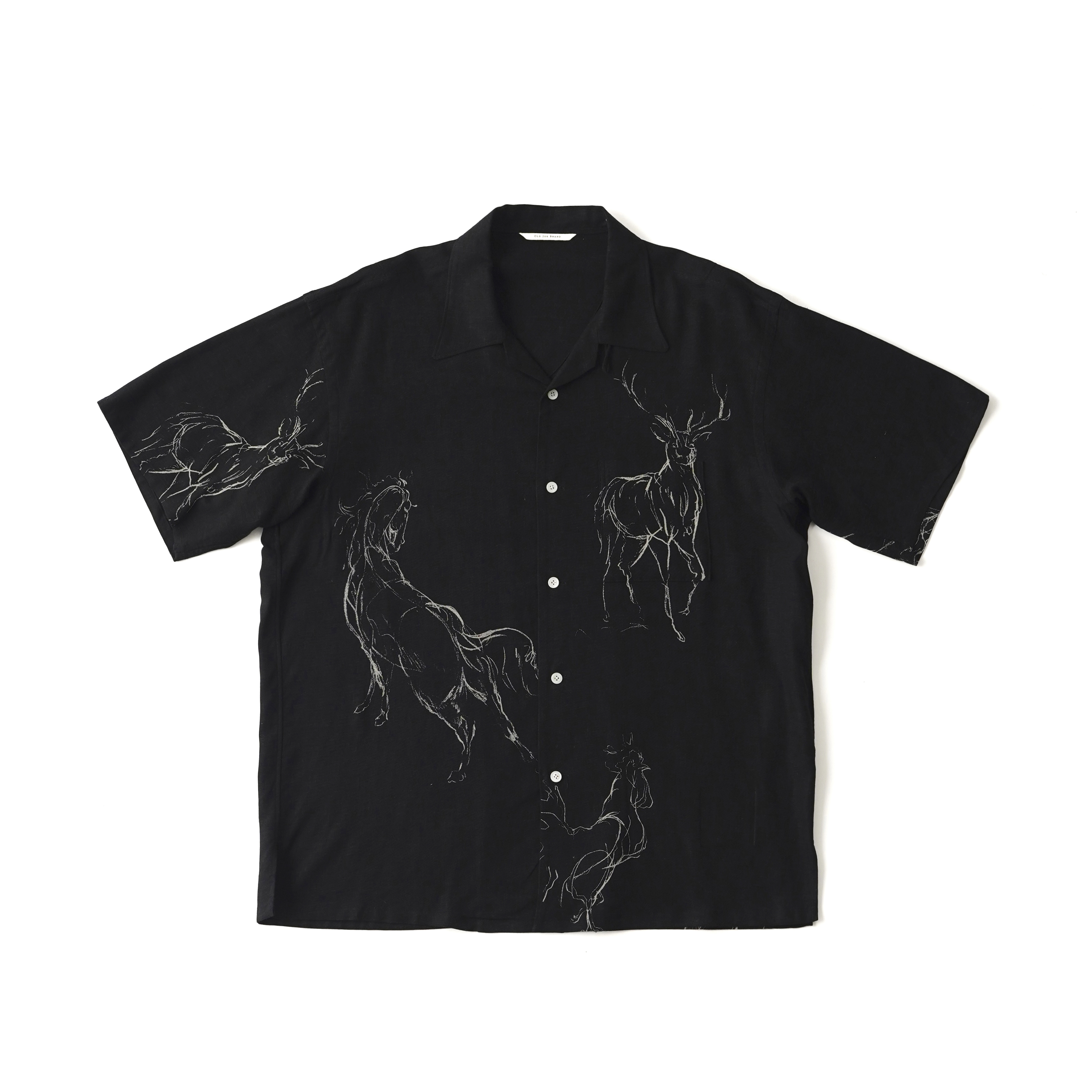 ORIGINAL PRINTED OPEN COLLAR SHIRTS (ANIMAL DRAWING) Short-sleeve