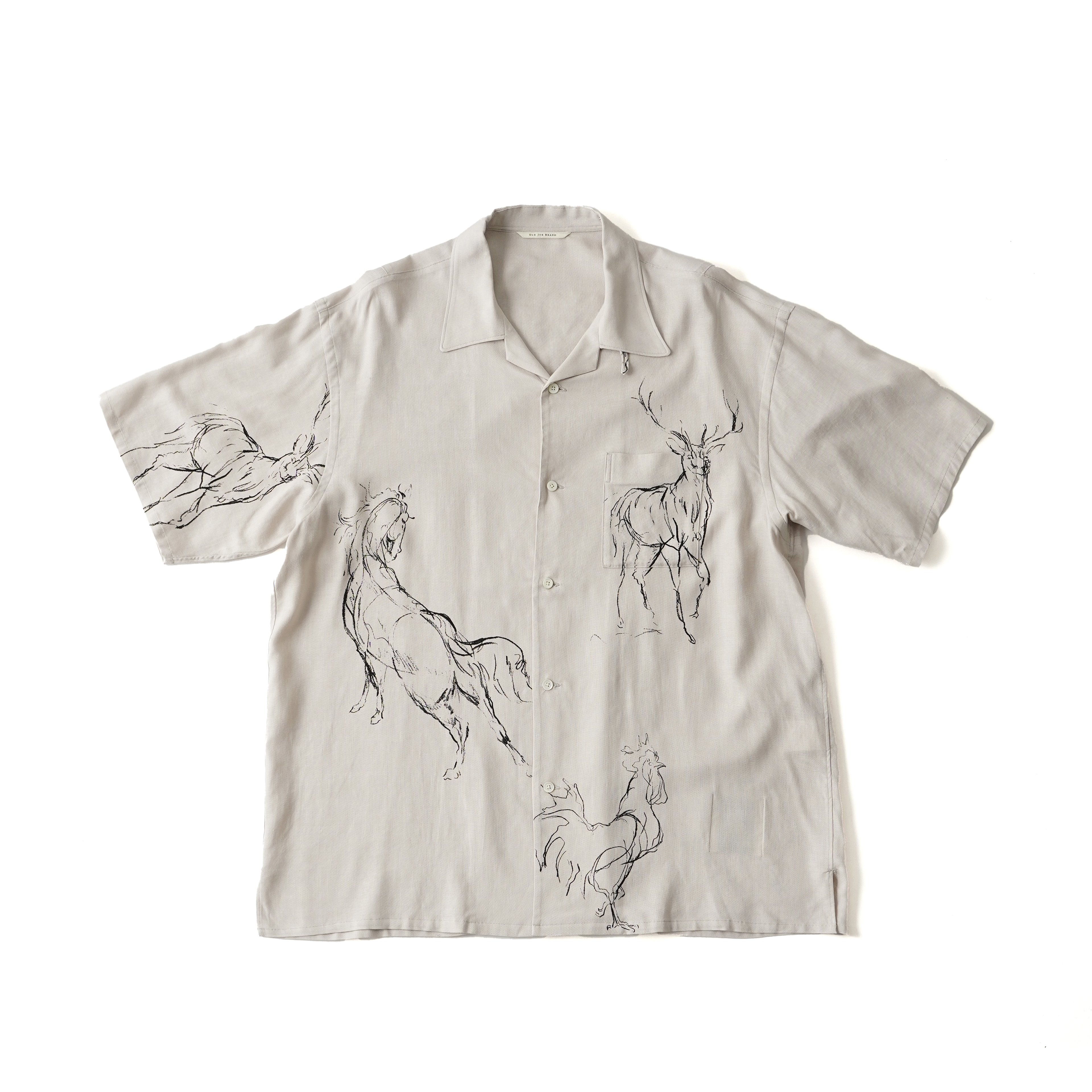 ORIGINAL PRINTED OPEN COLLAR SHIRTS (ANIMAL DRAWING) Short-sleeve